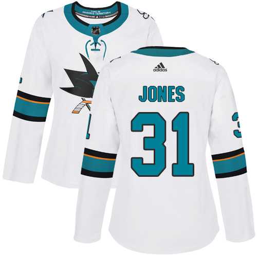 Women's Adidas San Jose Sharks #31 Martin Jones White Road Authentic Stitched NHL Jersey