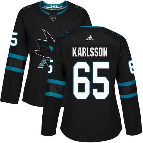 Women's Adidas San Jose Sharks #65 Erik Karlsson Black Alternate Authentic Stitched NHL Jersey