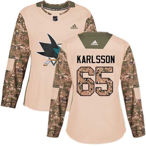 Women's Adidas San Jose Sharks #65 Erik Karlsson Camo Authentic 2017 Veterans Day Stitched NHL Jersey