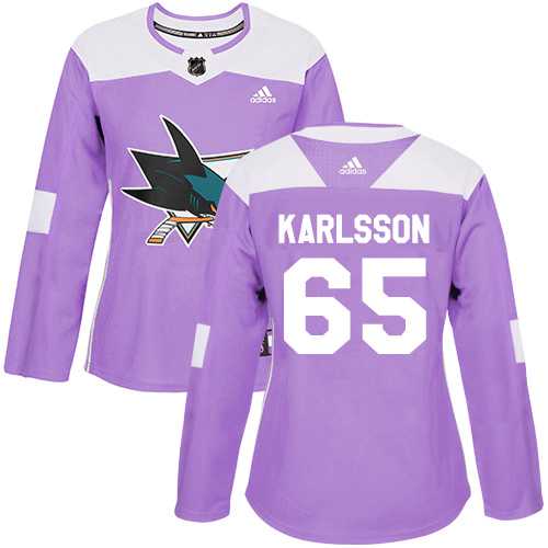 Women's Adidas San Jose Sharks #65 Erik Karlsson Purple Authentic Fights Cancer Stitched NHL Jersey