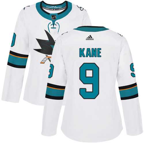 Women's Adidas San Jose Sharks #9 Evander Kane White Road Authentic Stitched NHL Jersey