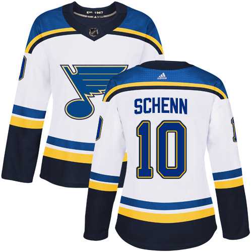 Women's Adidas St. Louis Blues #10 Brayden Schenn White Road Authentic Stitched NHL Jersey