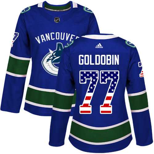 Women's Adidas Vancouver Canucks #77 Nikolay Goldobin Blue Home Authentic USA Flag Stitched Hockey Jersey