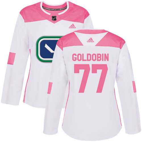 Women's Adidas Vancouver Canucks #77 Nikolay Goldobin White Pink Authentic Fashion Stitched Hockey Jersey