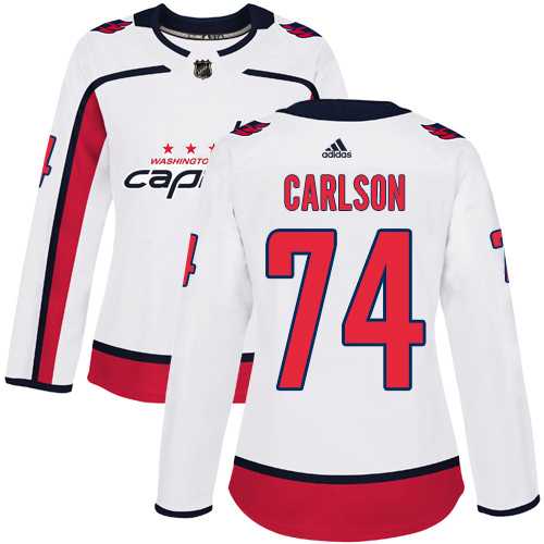Women's Adidas Washington Capitals #74 John Carlson White Road Authentic Stitched NHL Jersey