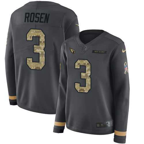 Women's Nike Arizona Cardinals #3 Josh Rosen Anthracite Salute to Service Stitched NFL Limited Therma Long Sleeve Jersey