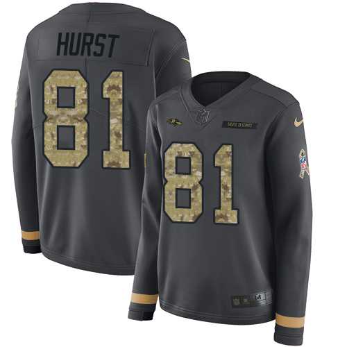 Women's Nike Baltimore Ravens #81 Hayden Hurst Anthracite Salute to Service Stitched NFL Limited Therma Long Sleeve Jersey