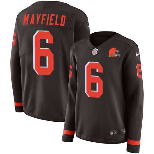 Women's Nike Cleveland Browns #6 Baker Mayfield Brown Team Color Stitched NFL Limited Therma Long Sleeve Jersey