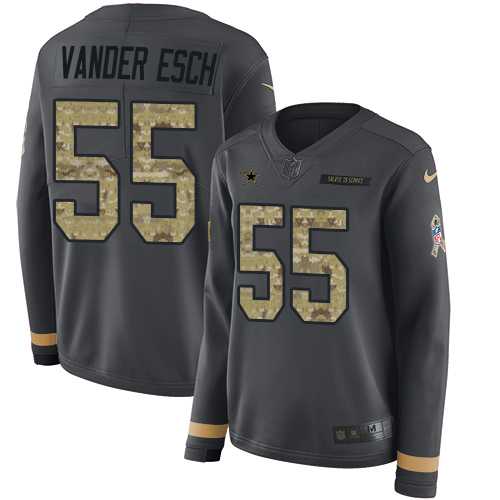 Women's Nike Dallas Cowboys #55 Leighton Vander Esch Anthracite Salute to Service Stitched NFL Limited Therma Long Sleeve Jersey