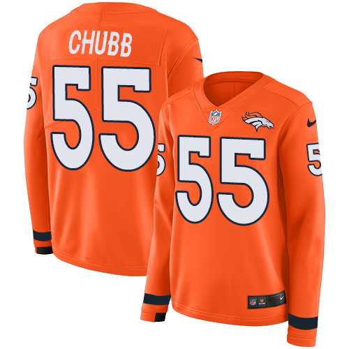 Women's Nike Denver Broncos #55 Bradley Chubb Orange Team Color Stitched NFL Limited Therma Long Sleeve Jersey