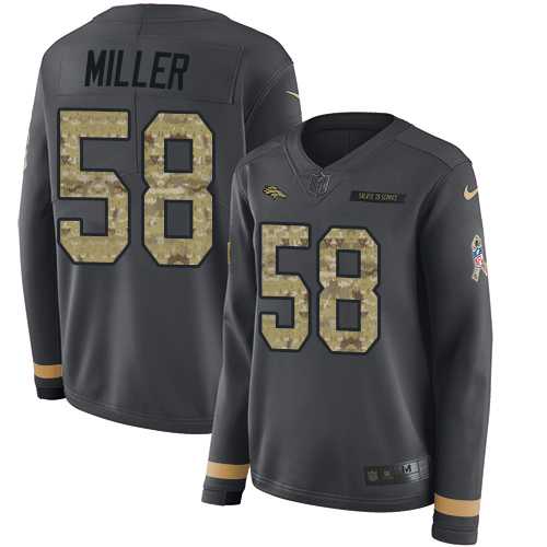 Women's Nike Denver Broncos #58 Von Miller Anthracite Salute to Service Stitched NFL Limited Therma Long Sleeve Jersey