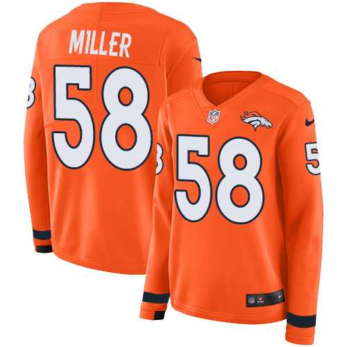 Women's Nike Denver Broncos #58 Von Miller Orange Team Color Stitched NFL Limited Therma Long Sleeve Jersey