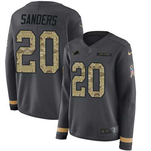 Women's Nike Detroit Lions #20 Barry Sanders Anthracite Salute to Service Stitched NFL Limited Therma Long Sleeve Jersey