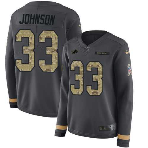 Women's Nike Detroit Lions #33 Kerryon Johnson Anthracite Salute to Service Stitched NFL Limited Therma Long Sleeve Jersey