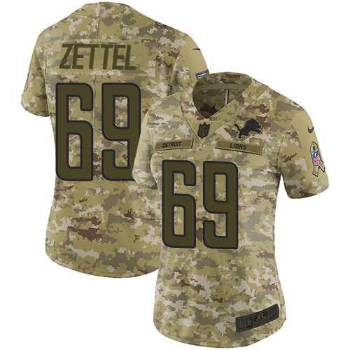 Women's Nike Detroit Lions #69 Anthony Zettel Camo Stitched NFL Limited 2018 Salute to Service Jersey