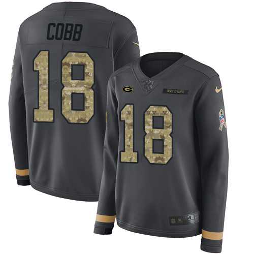 Women's Nike Green Bay Packers #18 Randall Cobb Anthracite Salute to Service Stitched NFL Limited Therma Long Sleeve Jersey
