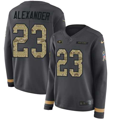 Women's Nike Green Bay Packers #23 Jaire Alexander Anthracite Salute to Service Stitched NFL Limited Therma Long Sleeve Jersey