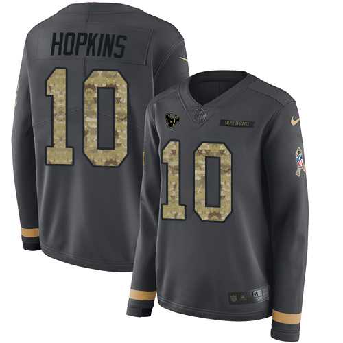 Women's Nike Houston Texans #10 DeAndre Hopkins Anthracite Salute to Service Stitched NFL Limited Therma Long Sleeve Jersey