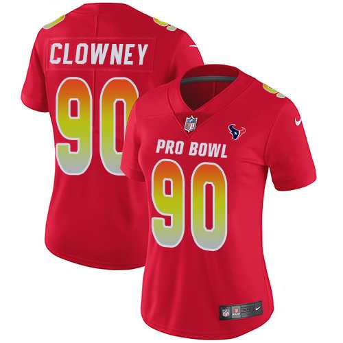 Women's Nike Houston Texans #90 Jadeveon Clowney Red Stitched NFL Limited AFC 2019 Pro Bowl Jersey