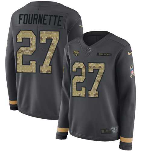 Women's Nike Jacksonville Jaguars #27 Leonard Fournette Anthracite Salute to Service Stitched NFL Limited Therma Long Sleeve Jersey