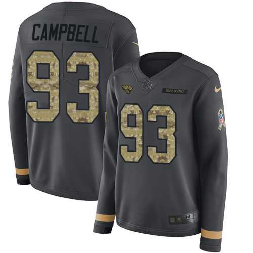 Women's Nike Jacksonville Jaguars #93 Calais Campbell Anthracite Salute to Service Stitched NFL Limited Therma Long Sleeve Jersey