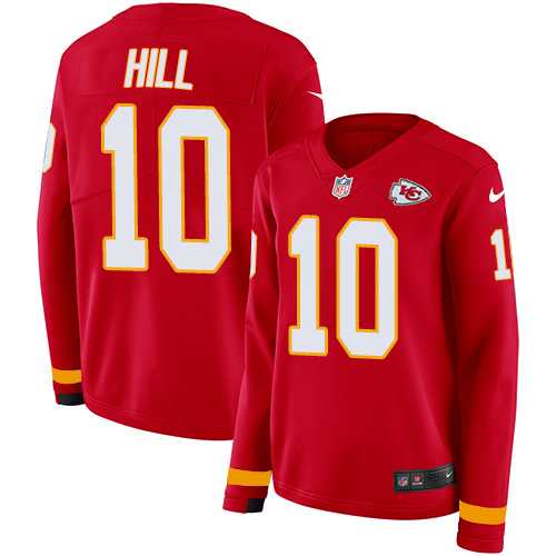 Women's Nike Kansas City Chiefs #10 Tyreek Hill Red Team Color Stitched NFL Limited Therma Long Sleeve Jersey