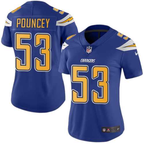 Women's Nike Los Angeles Chargers #53 Mike Pouncey Electric Blue Stitched NFL Limited Rush Jersey