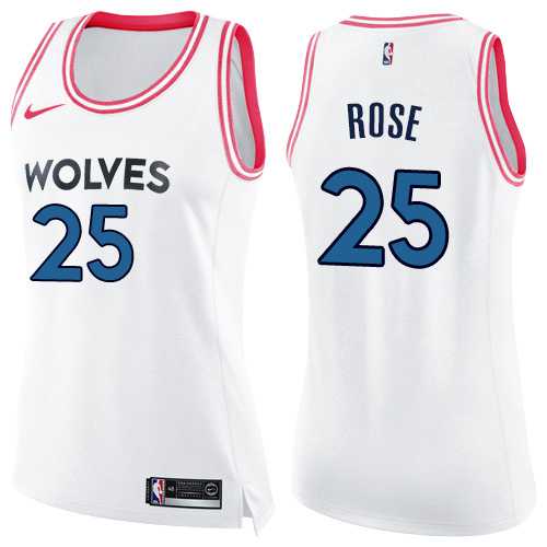 Women's Nike Minnesota Timberwolves #25 Derrick Rose White Pink NBA Swingman Fashion Jersey