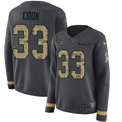 Women's Nike Minnesota Vikings #33 Dalvin Cook Anthracite Salute to Service Stitched NFL Limited Therma Long Sleeve Jersey