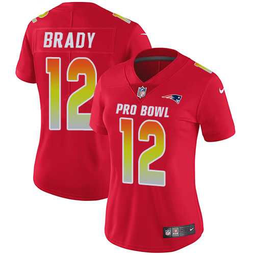 Women's Nike New England Patriots #12 Tom Brady Red Stitched NFL Limited AFC 2019 Pro Bowl Jersey