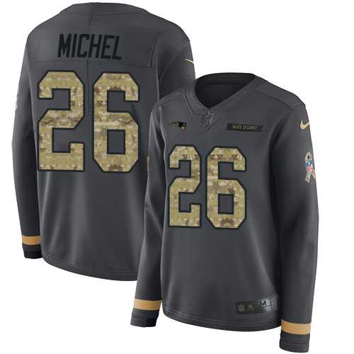 Women's Nike New England Patriots #26 Sony Michel Anthracite Salute to Service Stitched NFL Limited Therma Long Sleeve Jersey