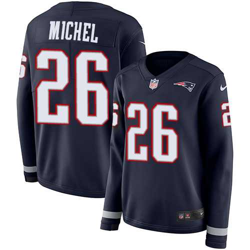 Women's Nike New England Patriots #26 Sony Michel Navy Blue Team Color Stitched NFL Limited Therma Long Sleeve Jersey