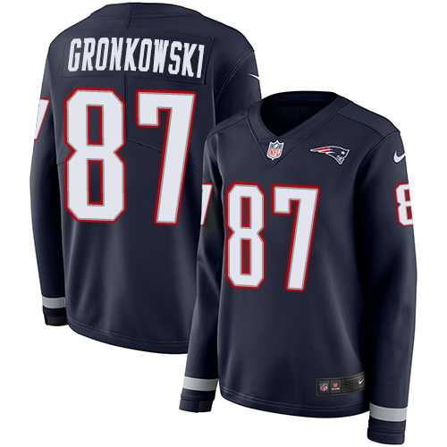Women's Nike New England Patriots #87 Rob Gronkowski Navy Blue Team Color Stitched NFL Limited Therma Long Sleeve Jersey