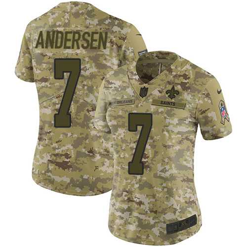 Women's Nike New Orleans Saints #7 Morten Andersen Camo Stitched NFL Limited 2018 Salute to Service Jersey