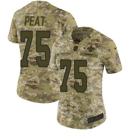 Women's Nike New Orleans Saints #75 Andrus Peat Camo Stitched NFL Limited 2018 Salute to Service Jersey