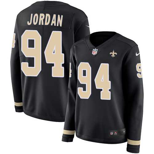 Women's Nike New Orleans Saints #94 Cameron Jordan Black Team Color Stitched NFL Limited Therma Long Sleeve Jersey