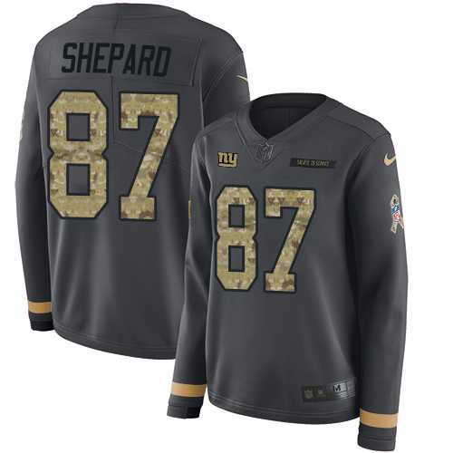 Women's Nike New York Giants #87 Sterling Shepard Anthracite Salute to Service Stitched NFL Limited Therma Long Sleeve Jersey