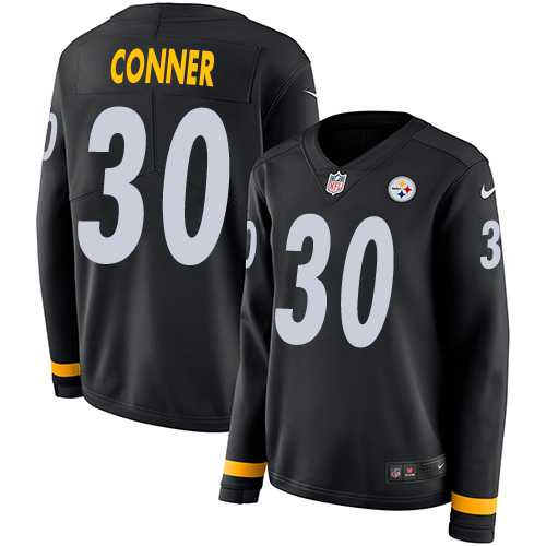Women's Nike Pittsburgh Steelers #30 James Conner Black Team Color Stitched NFL Limited Therma Long Sleeve Jersey