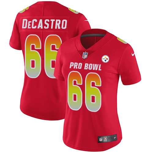 Women's Nike Pittsburgh Steelers #66 David DeCastro Red Stitched NFL Limited AFC 2019 Pro Bowl Jersey