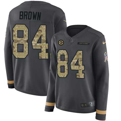 Women's Nike Pittsburgh Steelers #84 Antonio Brown Anthracite Salute to Service Stitched NFL Limited Therma Long Sleeve Jersey