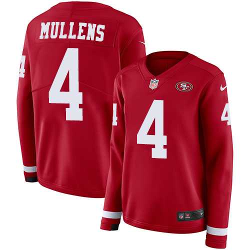 Women's Nike San Francisco 49ers #4 Nick Mullens Red Team Color Stitched NFL Limited Therma Long Sleeve Jersey