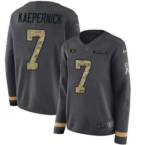 Women's Nike San Francisco 49ers #7 Colin Kaepernick Anthracite Salute to Service Stitched NFL Limited Therma Long Sleeve Jersey