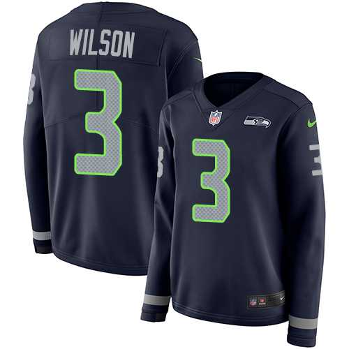 Women's Nike Seattle Seahawks #3 Russell Wilson Steel Blue Team Color Stitched NFL Limited Therma Long Sleeve Jersey