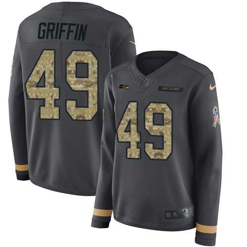 Women's Nike Seattle Seahawks #49 Shaquem Griffin Anthracite Salute to Service Stitched NFL Limited Therma Long Sleeve Jersey