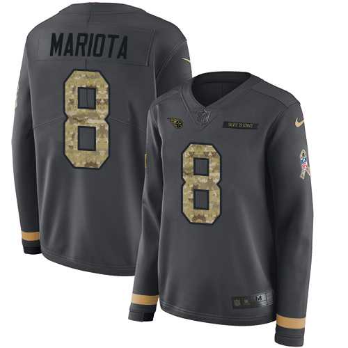 Women's Nike Tennessee Titans #8 Marcus Mariota Anthracite Salute to Service Stitched NFL Limited Therma Long Sleeve Jersey