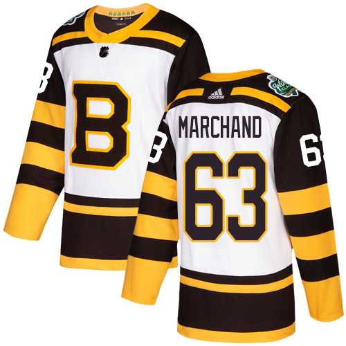 Youth Adidas Boston Bruins #63 Brad Marchand White Authentic 2019 Winter Classic Stitched NHL Jersey