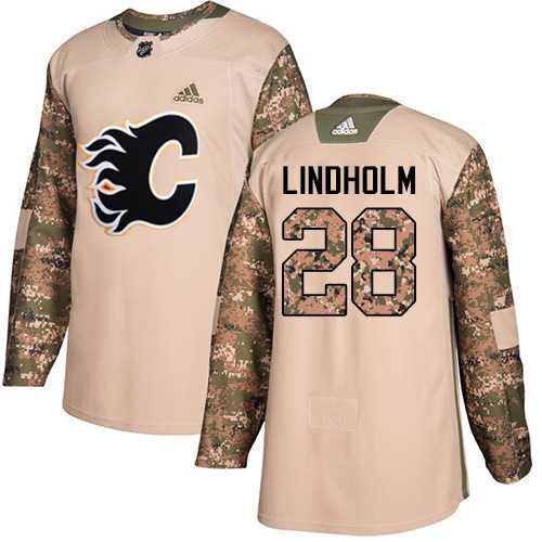 Youth Adidas Calgary Flames #28 Elias Lindholm Camo Authentic 2017 Veterans Day Stitched NHL Jersey