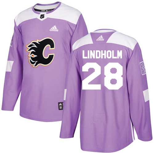 Youth Adidas Calgary Flames #28 Elias Lindholm Purple Authentic Fights Cancer Stitched NHL Jersey