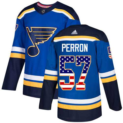 Youth Adidas St. Louis Blues #57 David Perron Blue Home Authentic USA Flag Stitched NHL Jersey