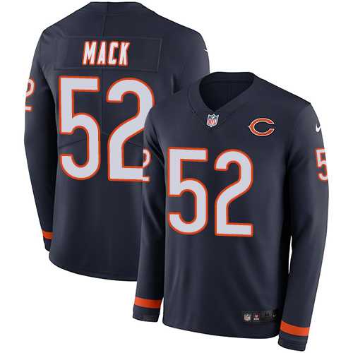 Youth Nike Chicago Bears #52 Khalil Mack Navy Blue Team Color Stitched NFL Limited Therma Long Sleeve Jersey
